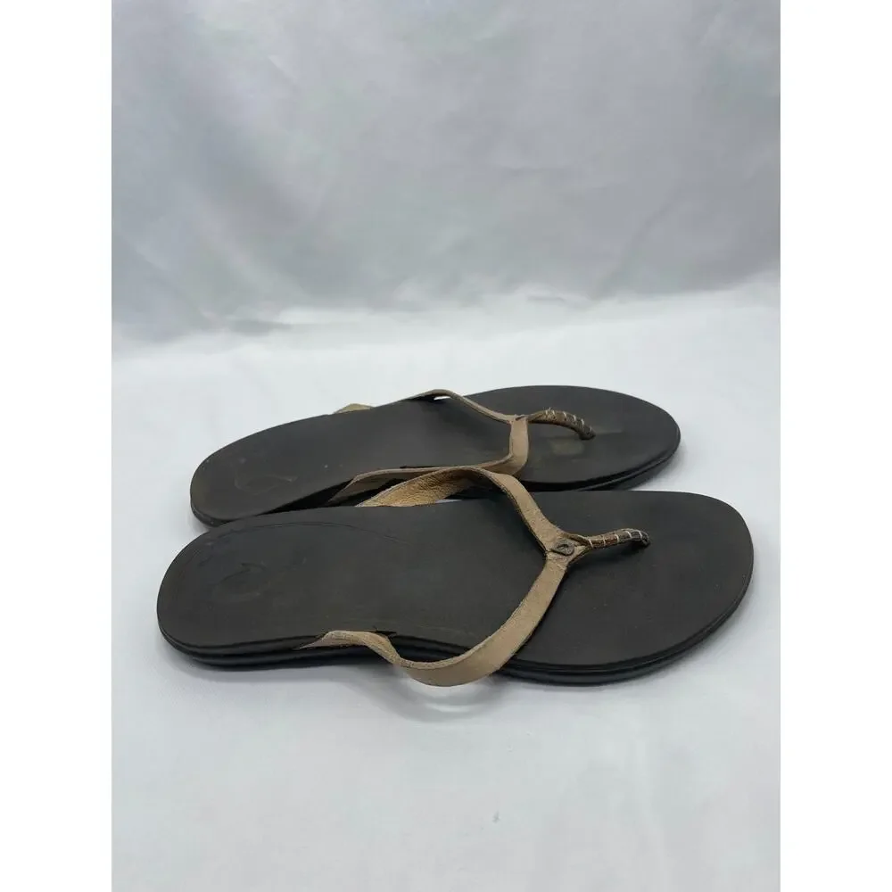 Olukai‎ Ho’opio Women's Leather Thong Flip Flops, 20290-FA45, Size: 8